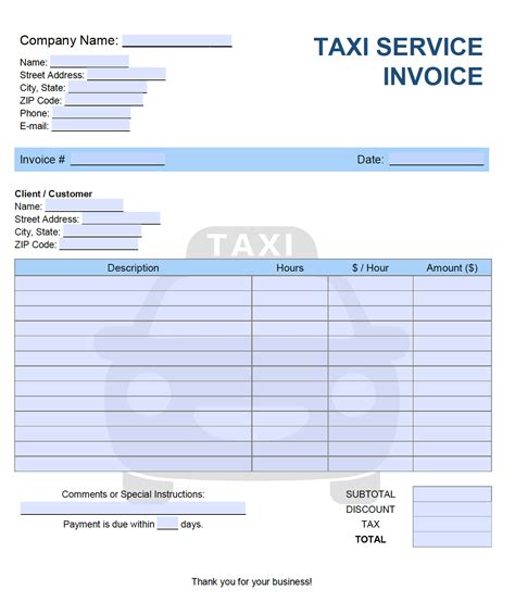 Taxi Invoice Template